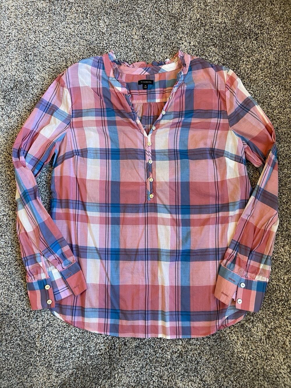 Talbots Women’s Plaid Long Sleeve Lightweight Popover Top Size Medium